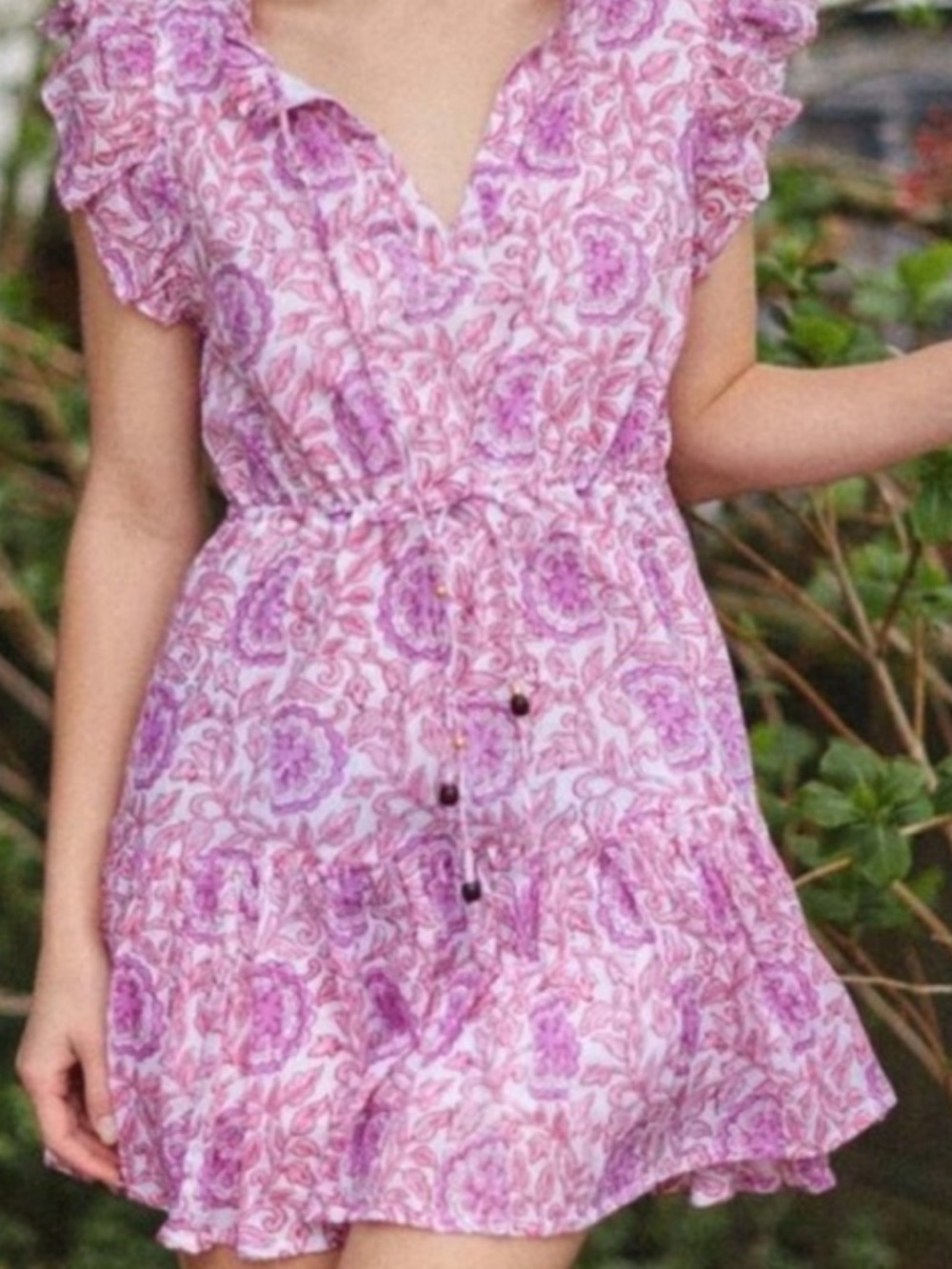 Women’s Oliphant 🌸🌸 Pink Floral Button-Front Dress with Ruffle Sleeves